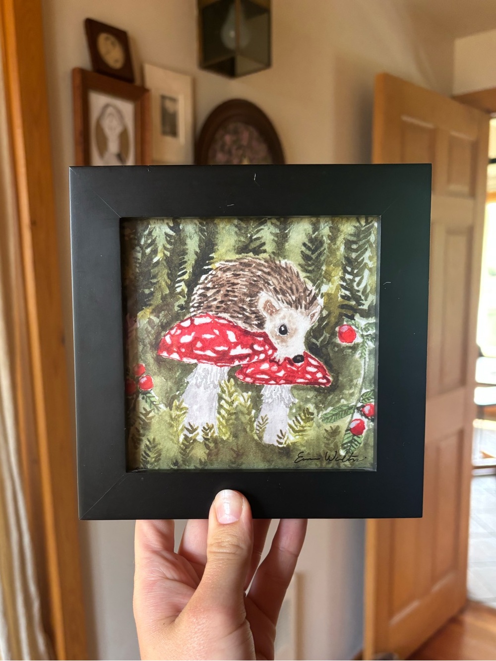The Wildflower Company Framed Watercolor Art Print "Hedgehog and Mushrooms”